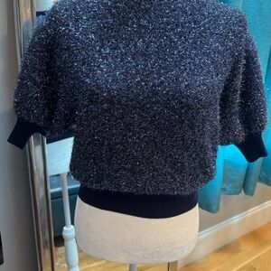 Maeve Textured Navy Turtleneck Sweater
